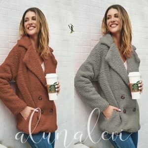 Cozy Teddy button up Lined Pocket Jacket Coat